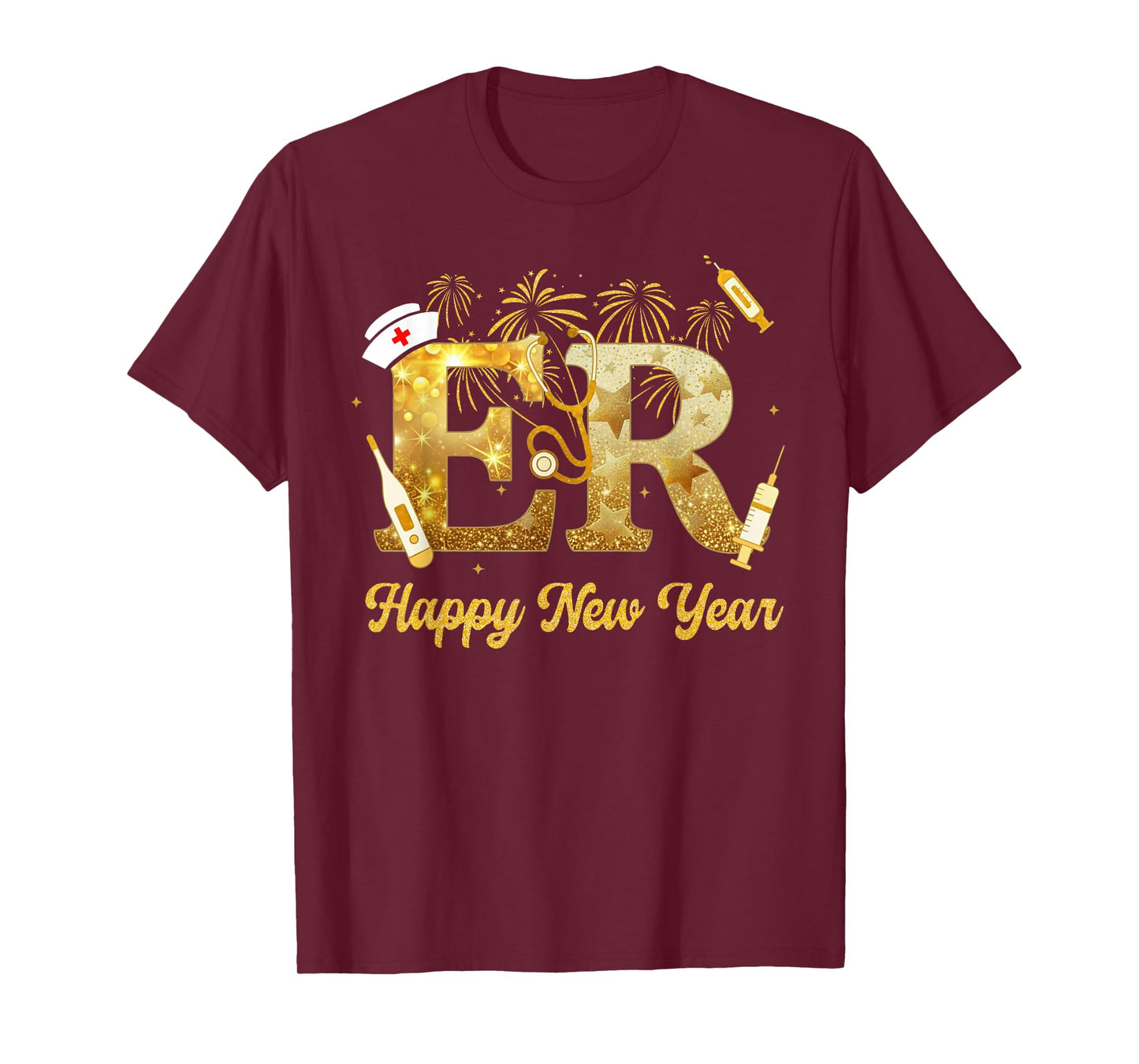 Retro ER Nurse Happy New Year 2026 Fireworks Nurse Squad T-Shirt