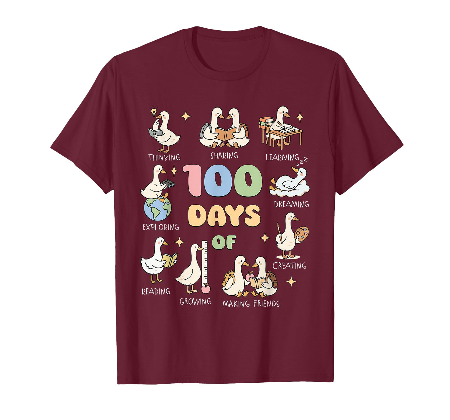 Silly Goose Happy 100 Days of School Goose Teacher Bookish T-Shirt