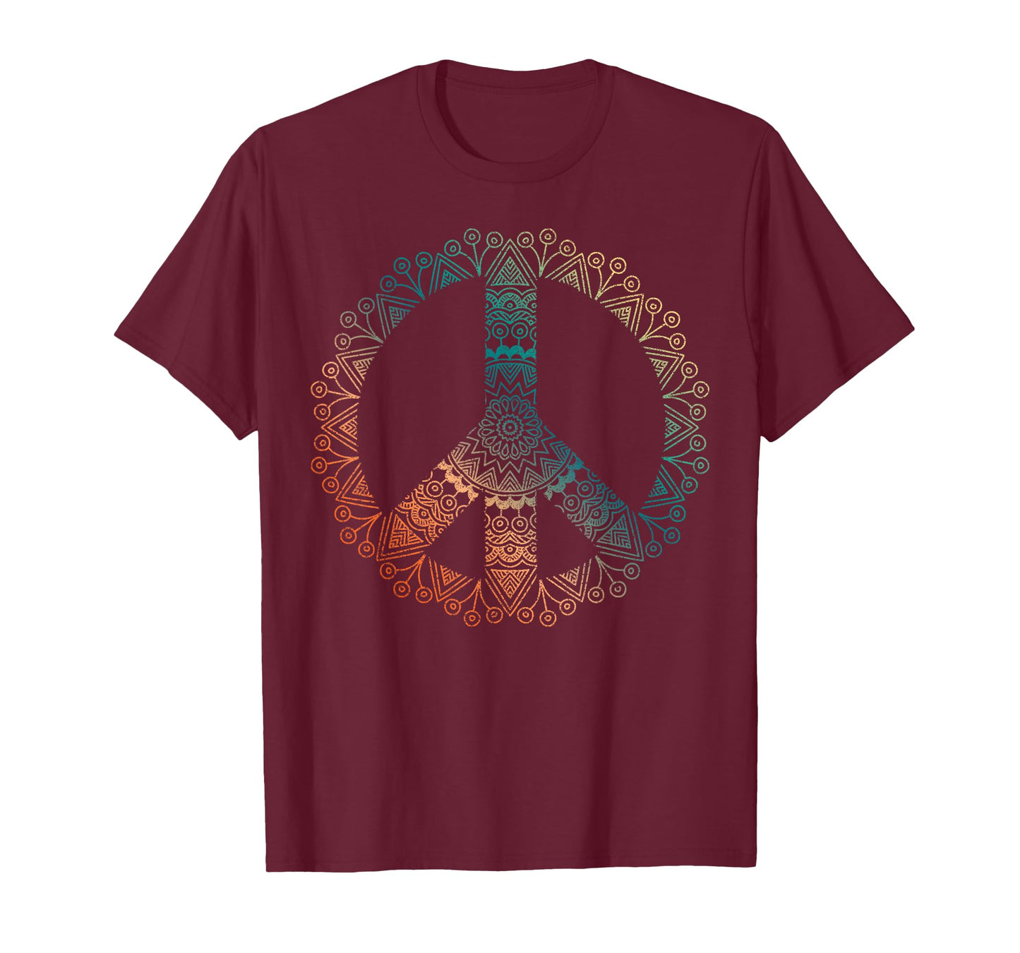 Neutral Boho Yoga Ornate Mandala Peace Sign Hippie T-Shirt