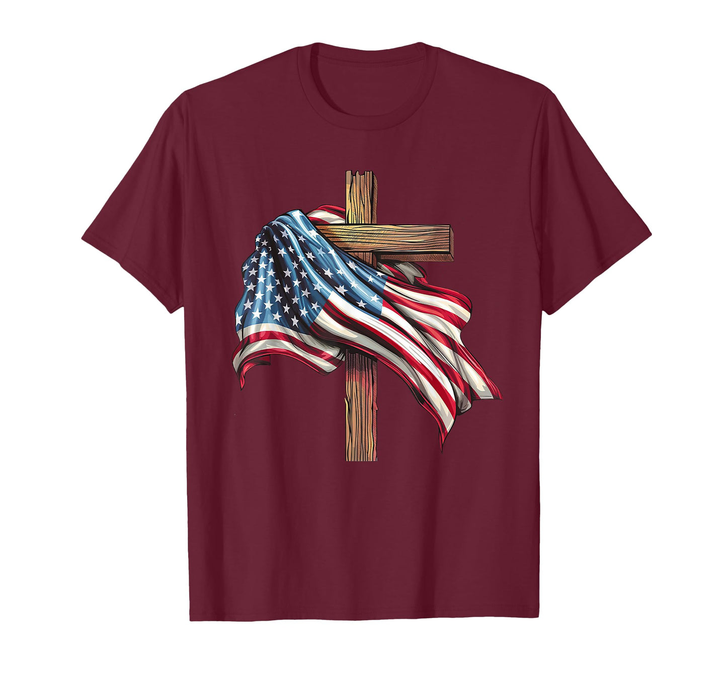 American Flag Cross for Patriotic USA Christians Distressed T-Shirt