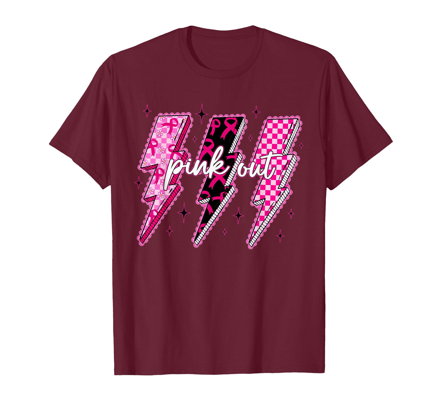Breast Cancer Awareness Women Pink Out Ribbon Lightning T-Shirt