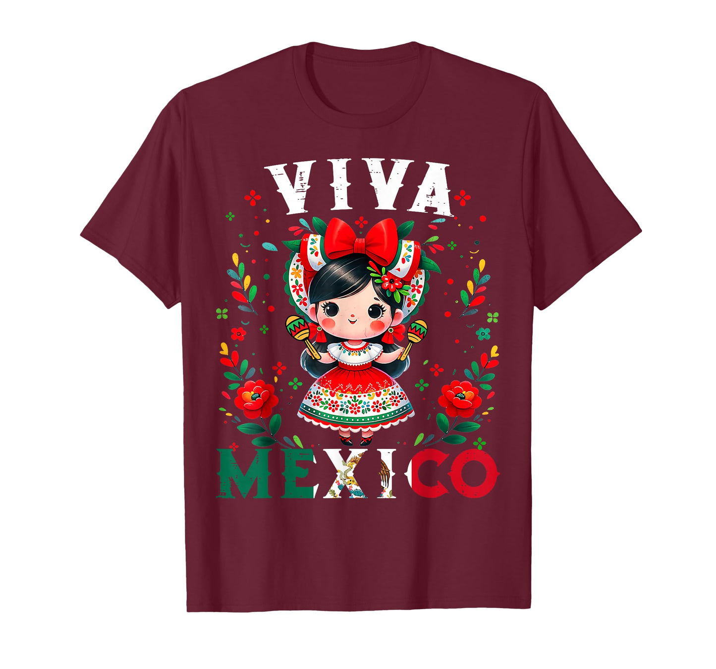 Viva Mexico Flag Mexican Independence Day Girls Kids T-Shirt