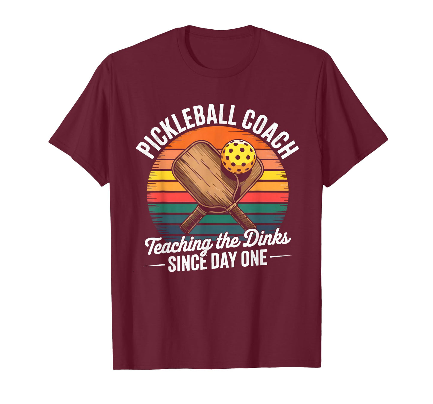 Retro Pickleball Coach Funny Dink Paddle Ball Sunset Design T-Shirt