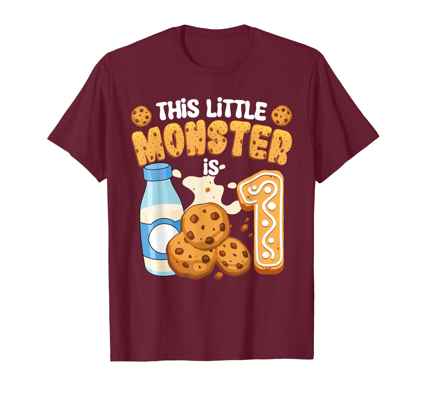 Milk and Cookies This Little Monster Is 1 1st Bday Boy Girl T-Shirt