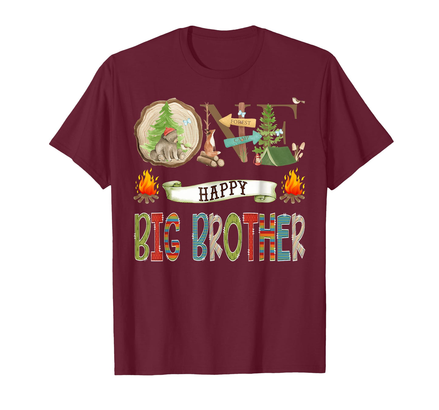 One Happy Big Brother Camper 1St Birthday Camping Bear T-Shirt