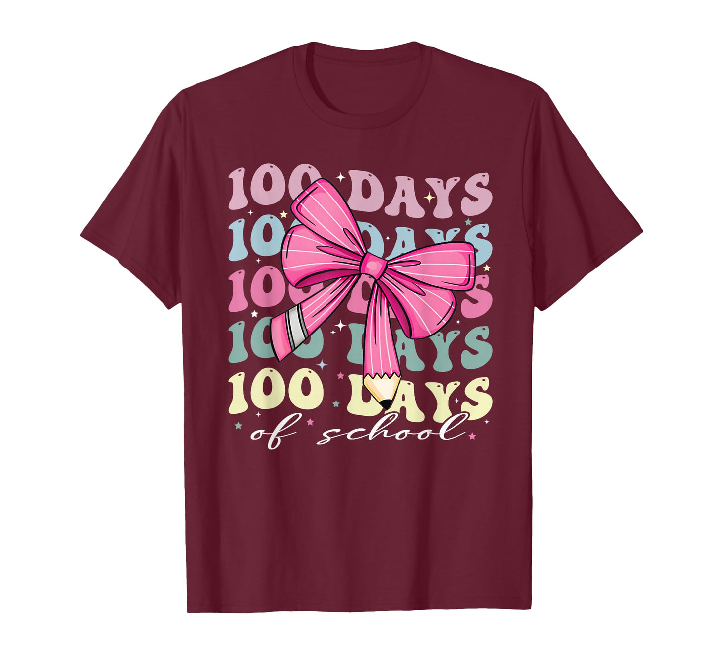 100 Days of School Girls Coquette Bow Pencil Student Cute T-Shirt