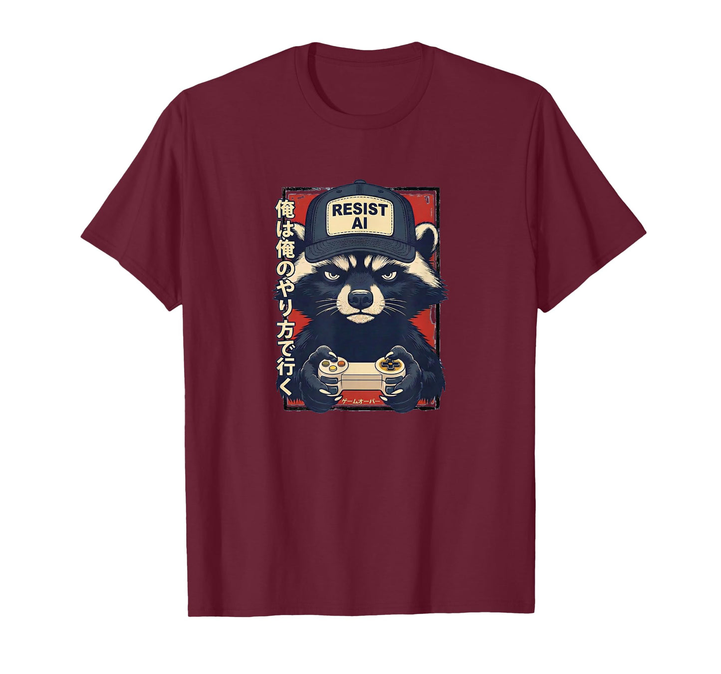 Resist AI - Raccoon Gamer Design T-Shirt