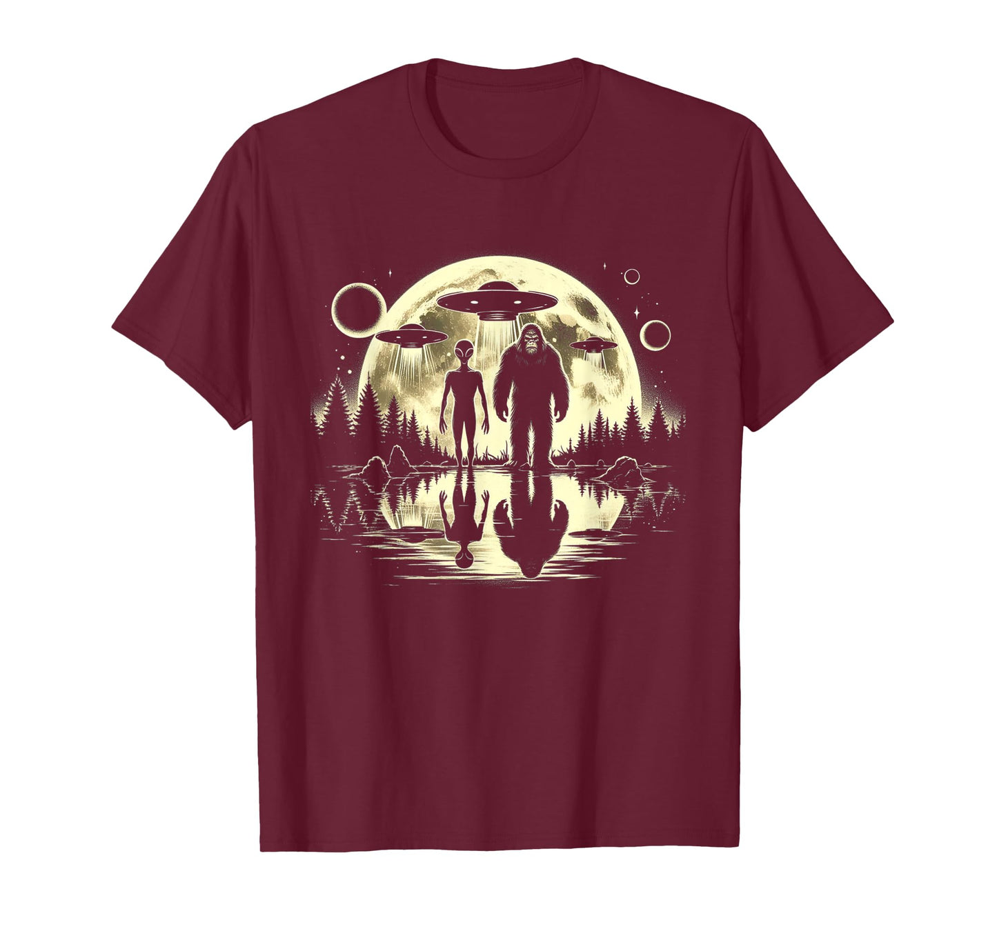 Bigfoot and Alien Moon UFO Extraterrestrial Sasquatch Gifts T-Shirt