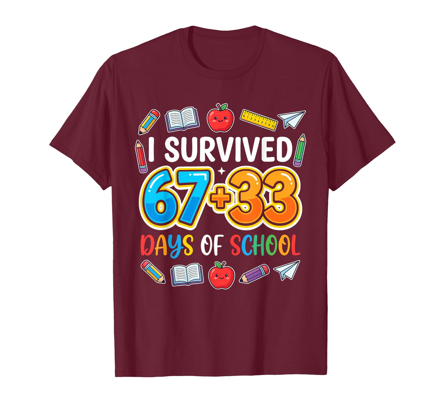 100th Day Boys I Survived 67 + 33 Funny 100 Days of School T-Shirt