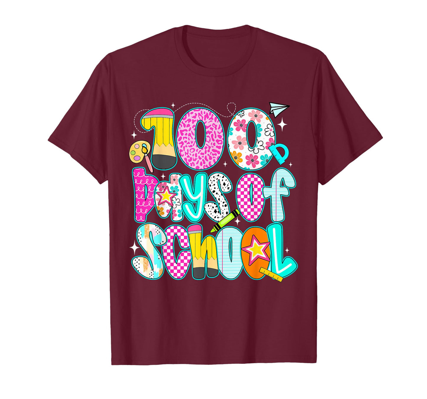 Preppy Floral Pencil 100 Days of School Teacher Student T-Shirt