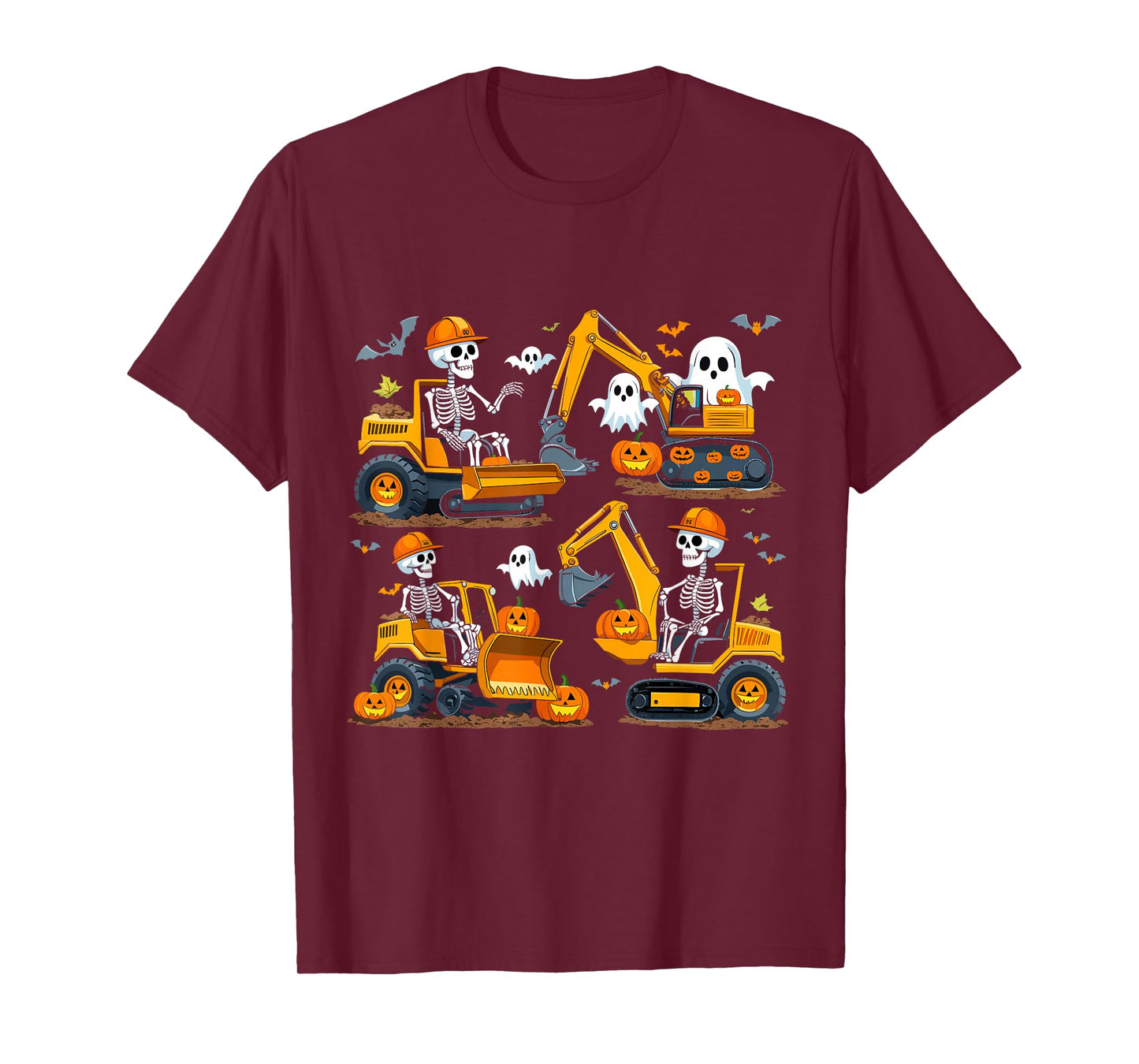 Construction Trucks Halloween Costume Spooky Excavator Ghost T-Shirt