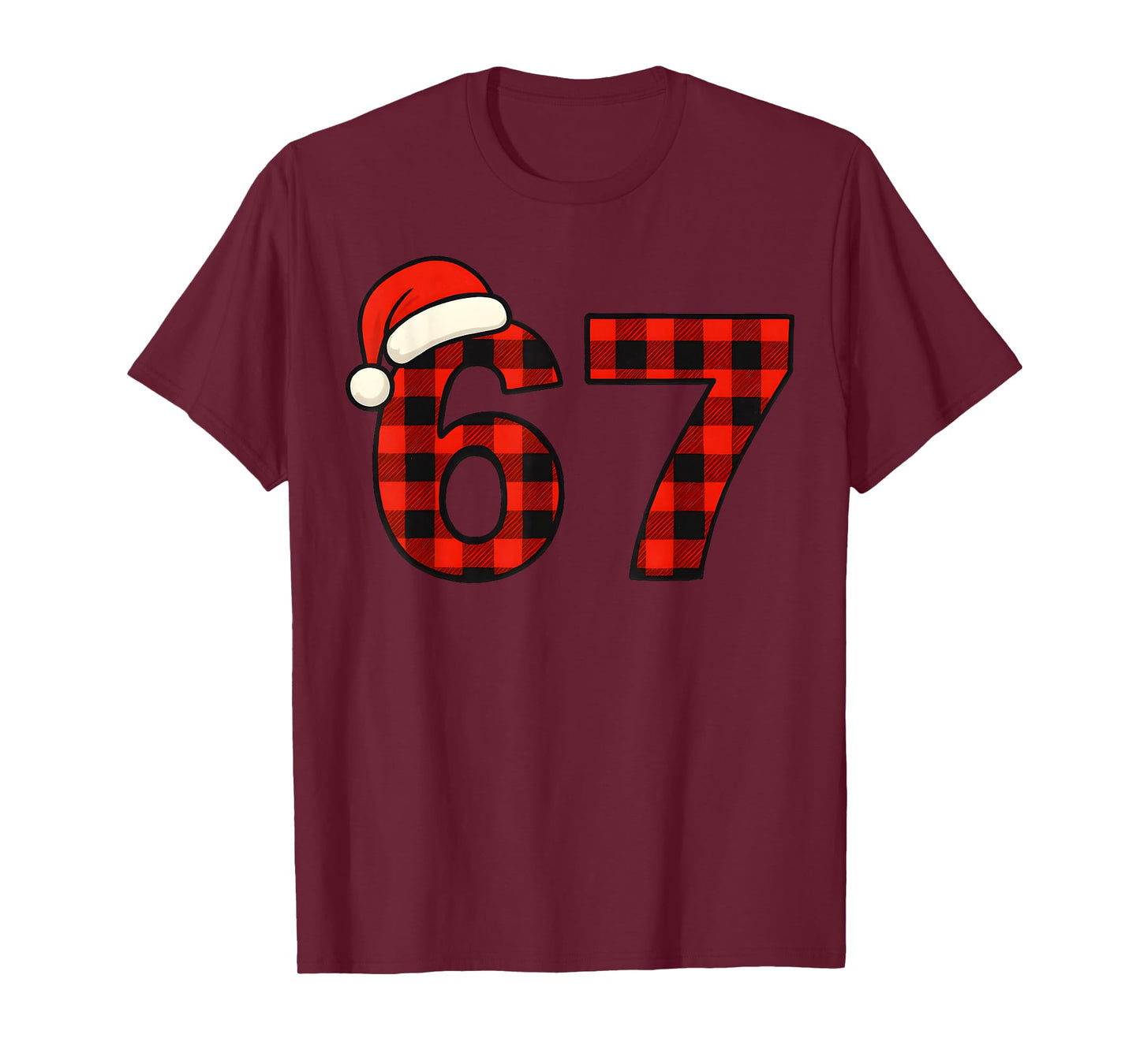 67 Christmas Funny Six Seven Meme Brainrot Plaid Santa Boys T-Shirt