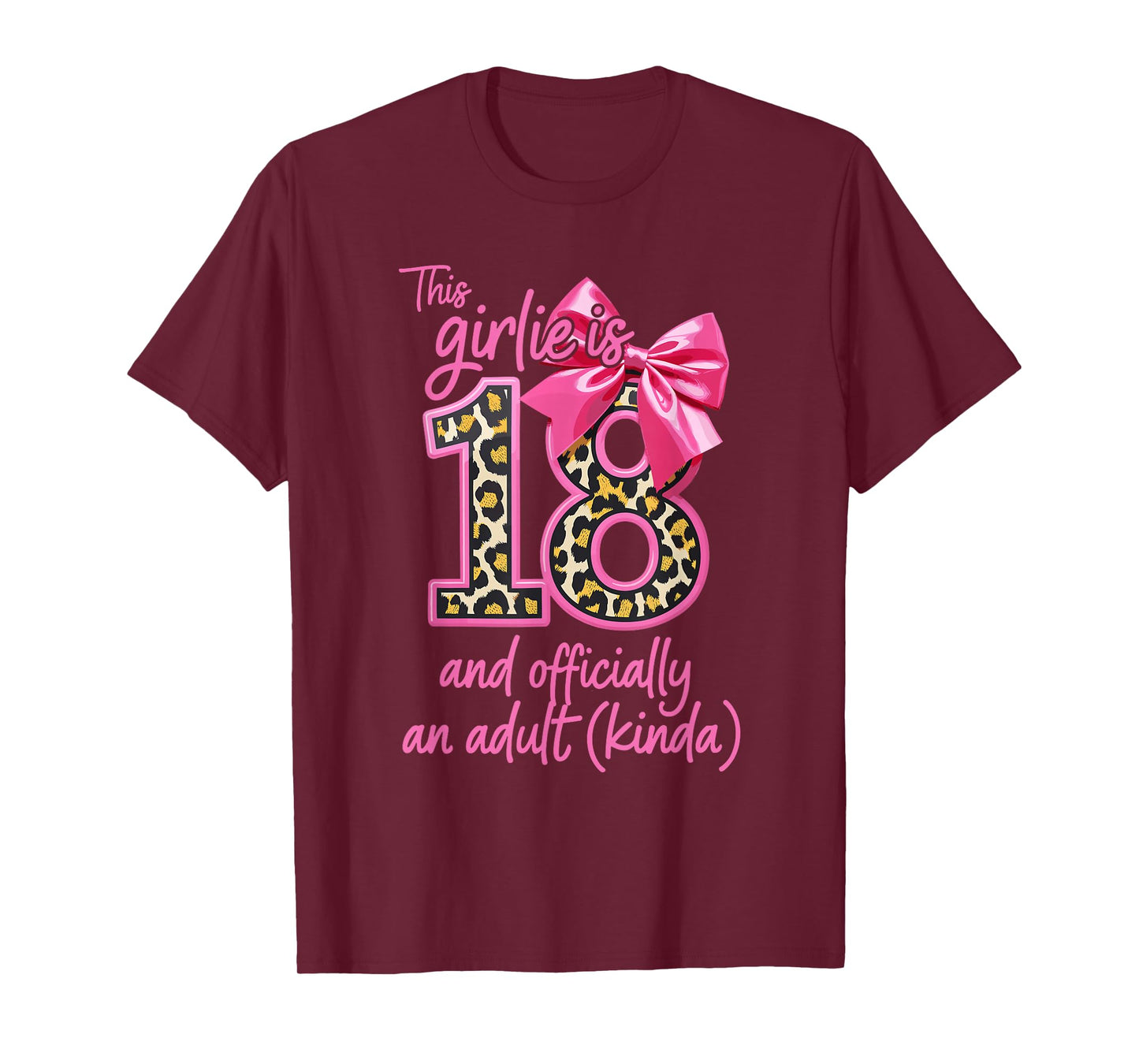 18th Birthday Girl Leopard Print Pink Bow Cute T-Shirt