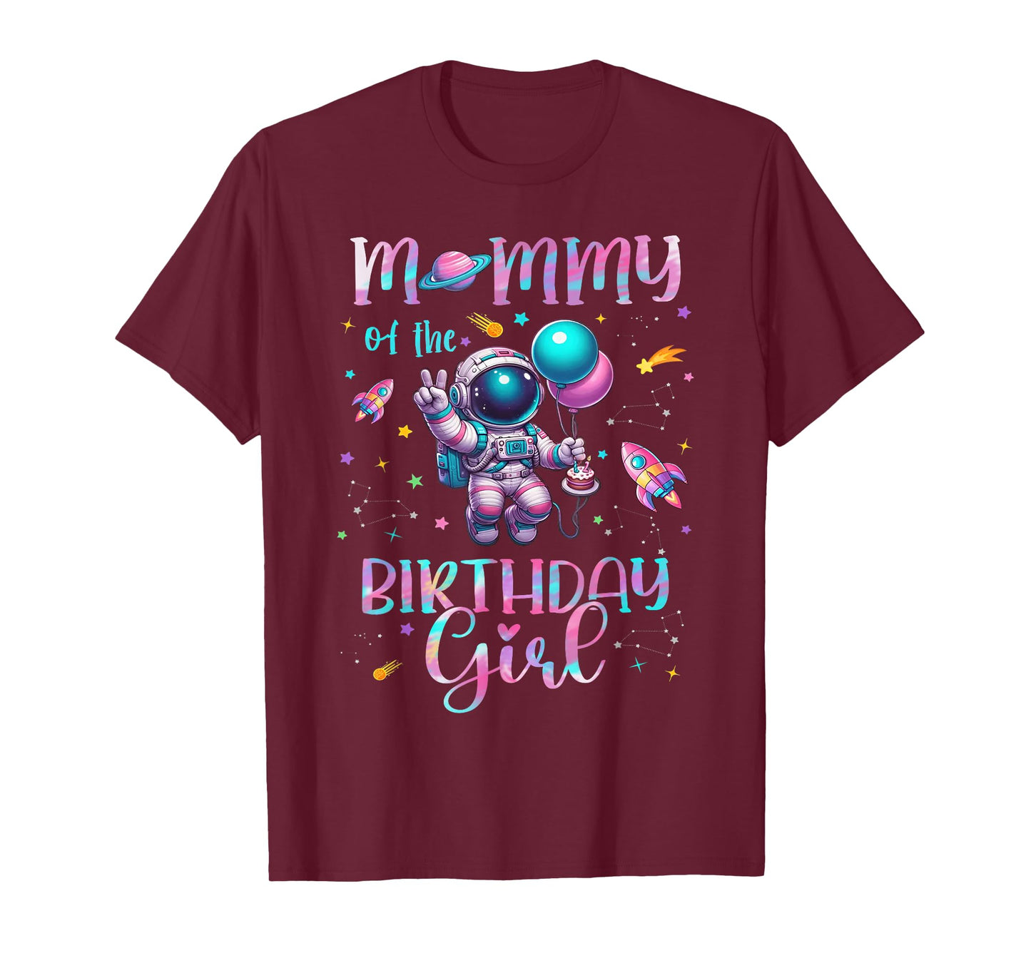 Mommy of the birthday girl astronaut family matching T-Shirt