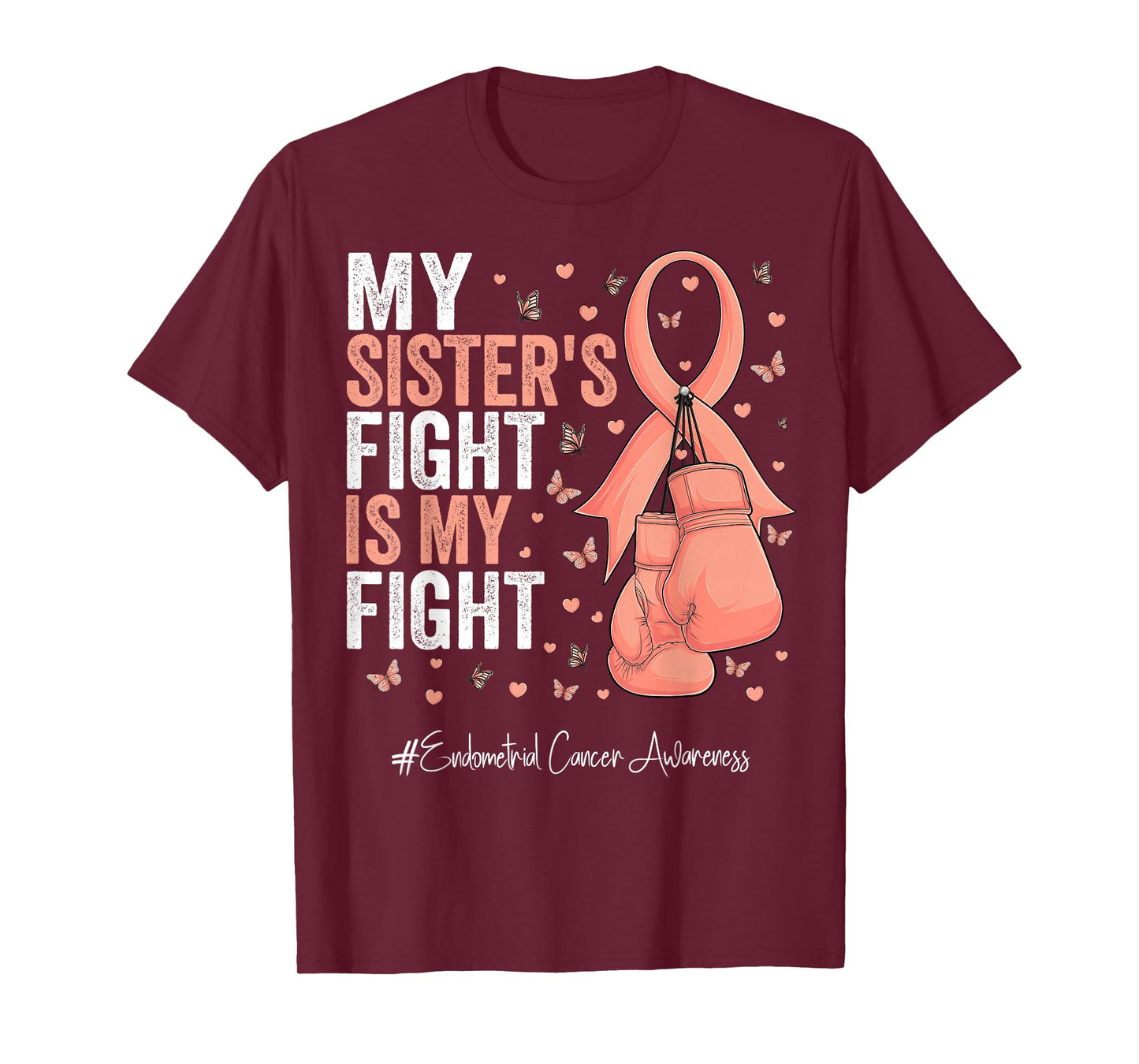Peach Ribbon Sister Endometrial Cancer Awareness T-Shirt
