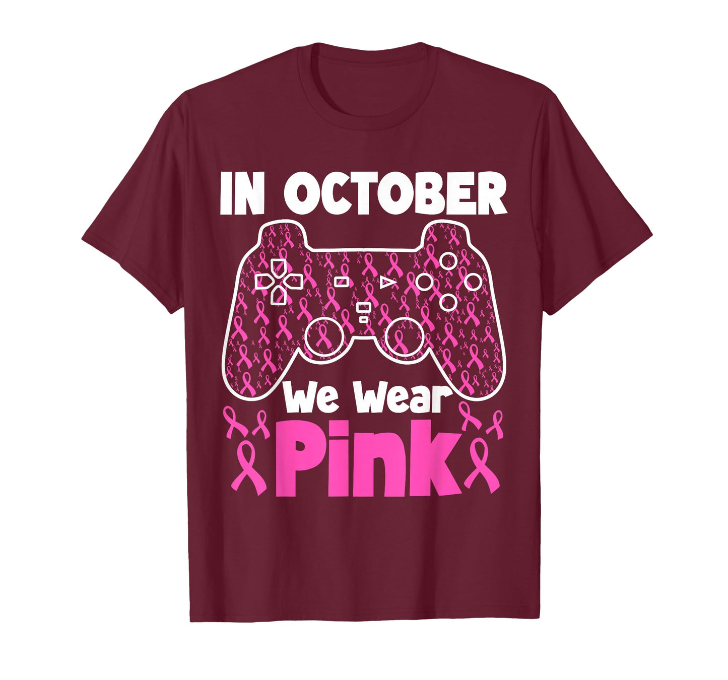 in October We Wear Pink Breast Cancer Gaming Kids Boys Youth T-Shirt