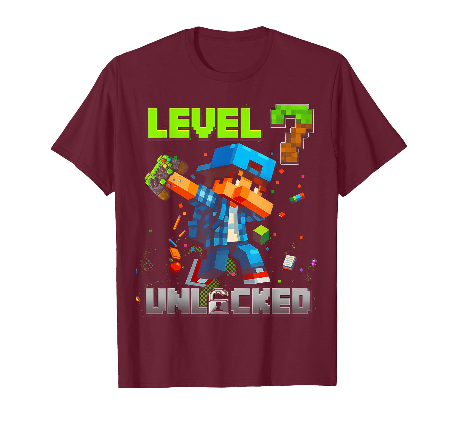 Level 7 Unlocked Funy Birthday Boy Pixel Gamer 7th Birthday T-Shirt