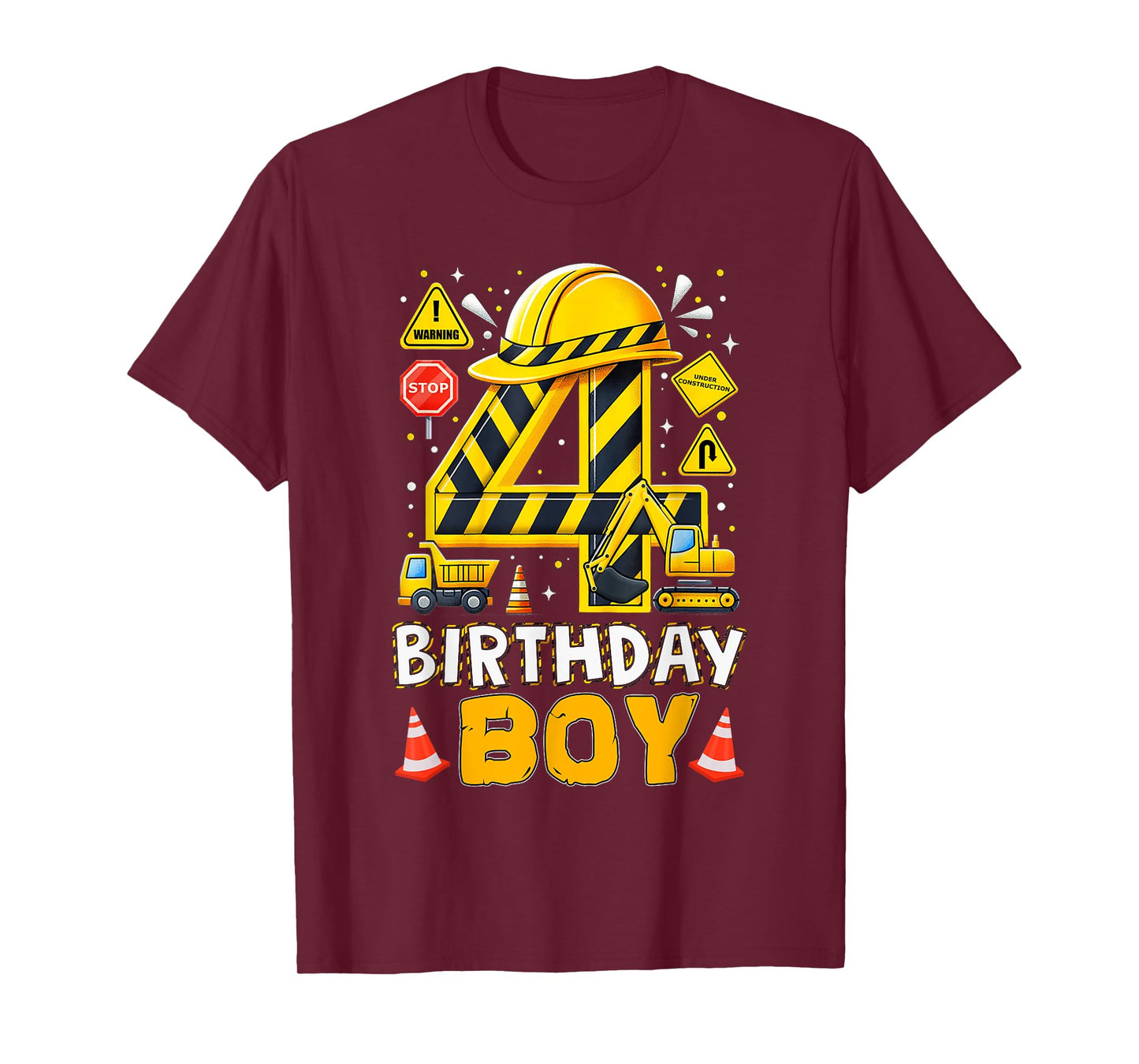 Construction 4 Year Old Birthday Boy 4Th Birthday Excavator T-Shirt