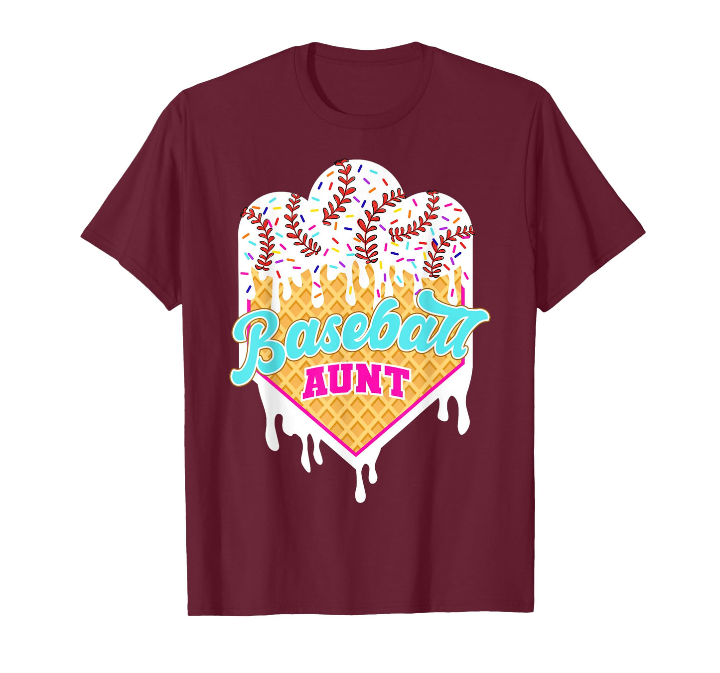 Baseball Aunt Ice Cream Drip Sweet Baseball Game Day Sport T-Shirt