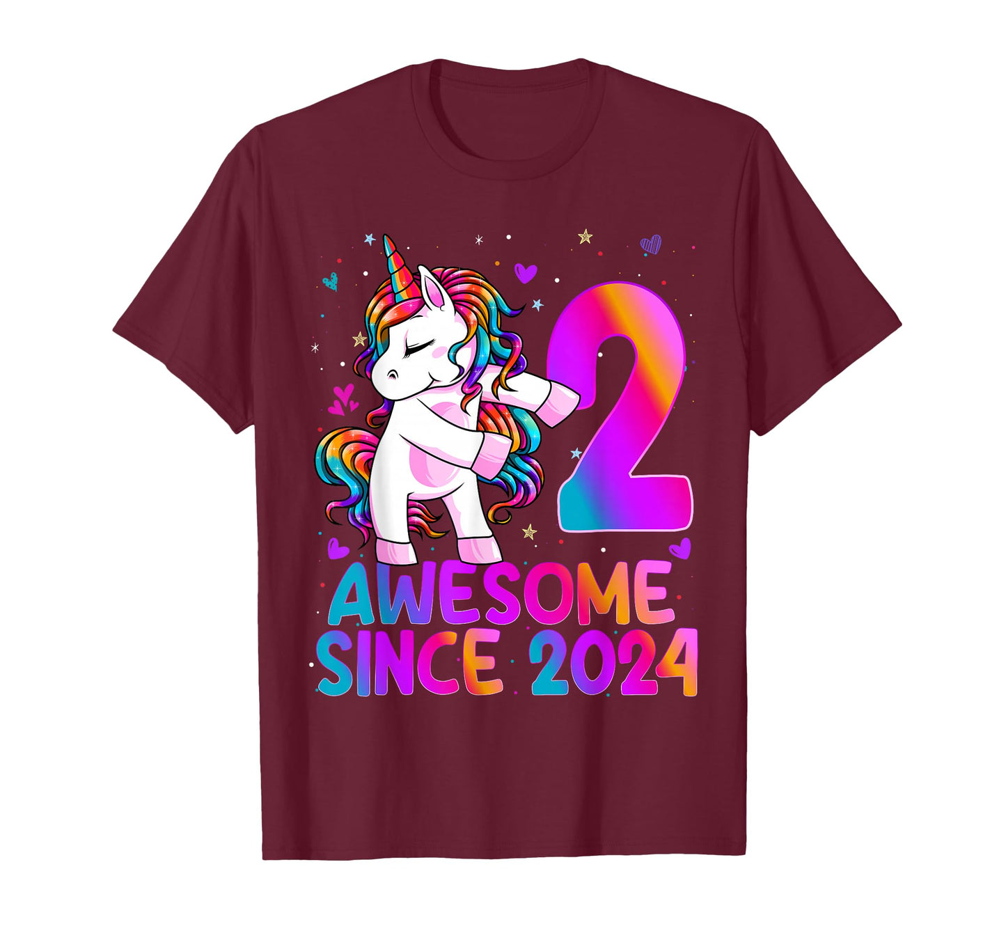 2 Year Old Girl Awesome Since 2024 Unicorn 2nd Birthday Girl T-Shirt