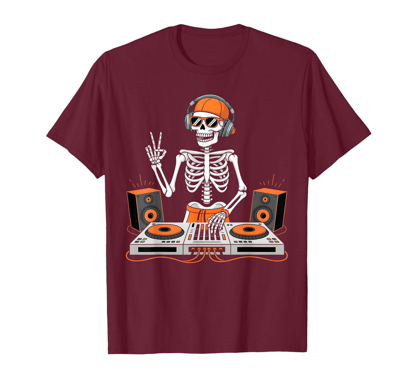 Funny Skeleton DJ Halloween Costume Turntable Music Men Boys T-Shirt
