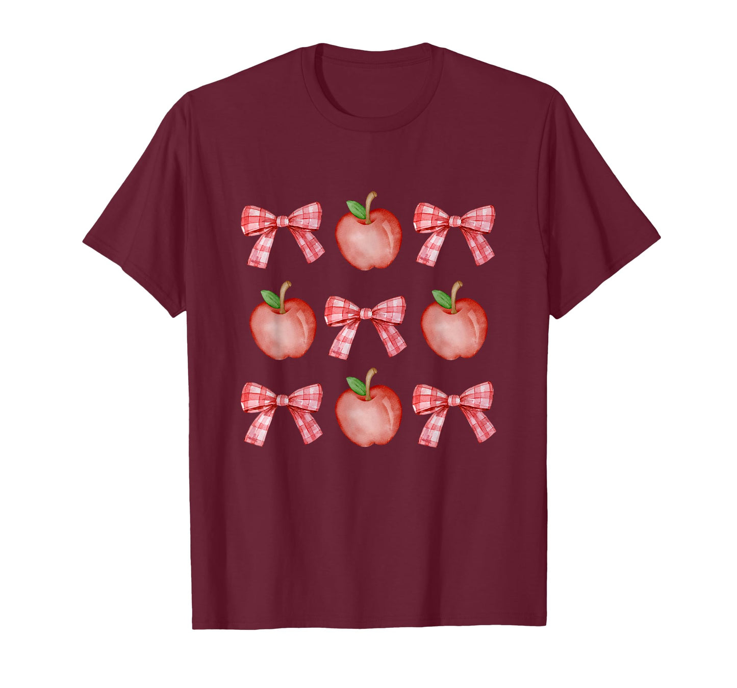 Apples and Checkered Bows Design Clean Girl Cute T-Shirt