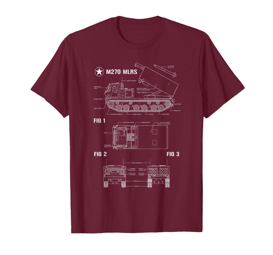 M270 Multiple Launch Rocket System MLRS Blueprint T-Shirt