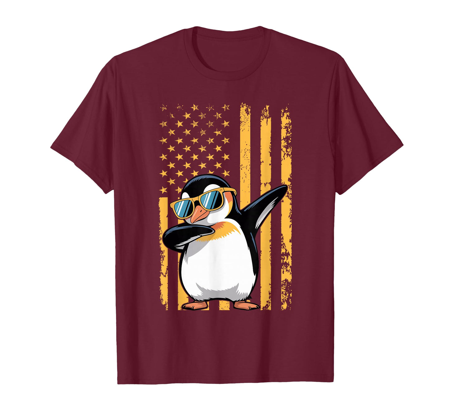 Graphic Penguin Retro American Flag Funny Penguin Lovers T-Shirt