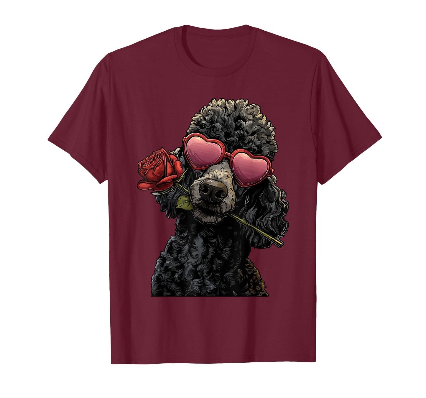 Cute Poodle with Heart Glasses Rose Valentine's Day Dog T-Shirt