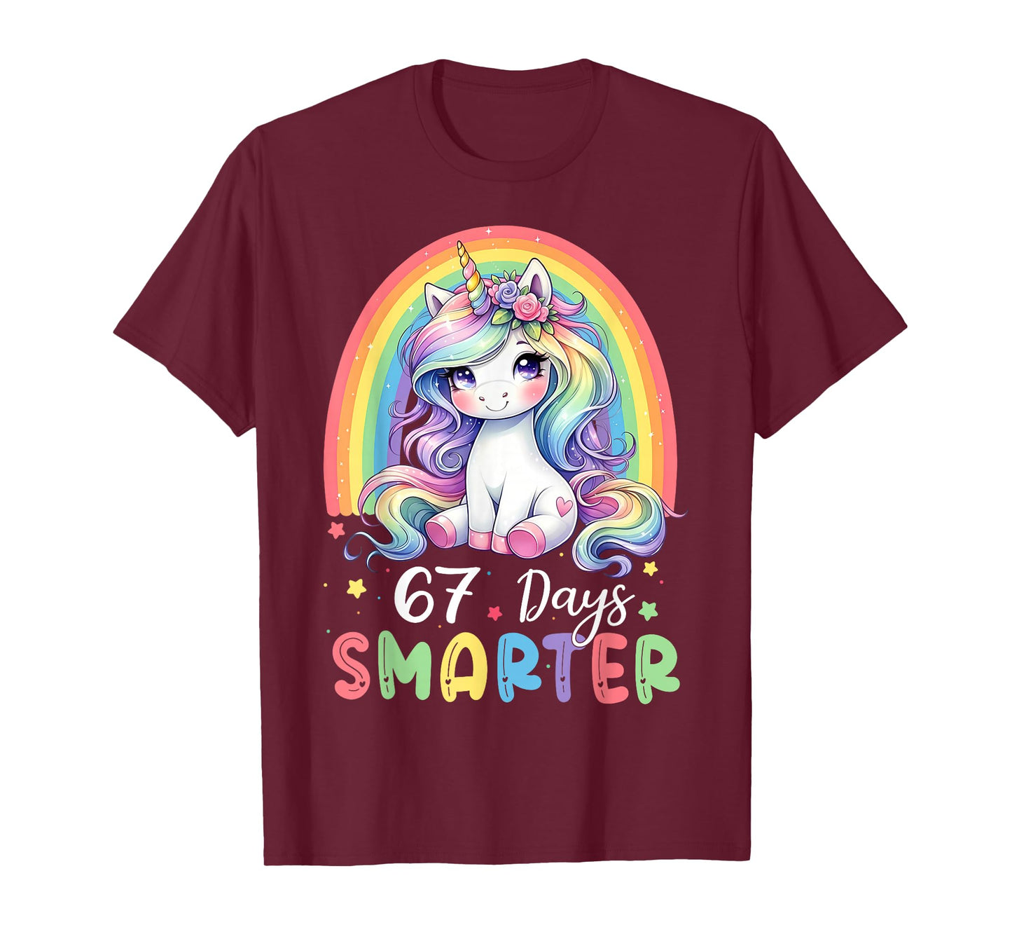 67 Days Smarter Kids Girls Unicorn 67th Day of School T-Shirt