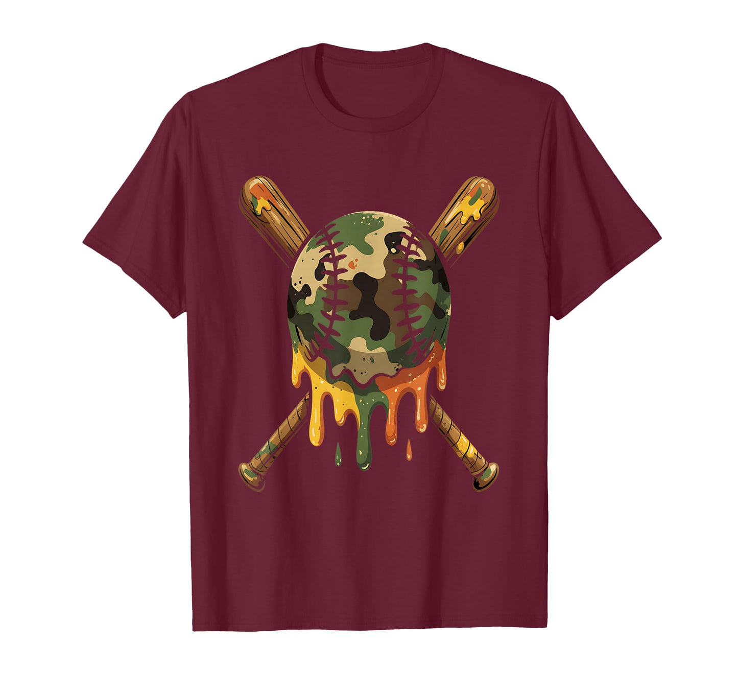 Baseball Drip Camo Baseball Bats Boys Sports Cool Game Day T-Shirt