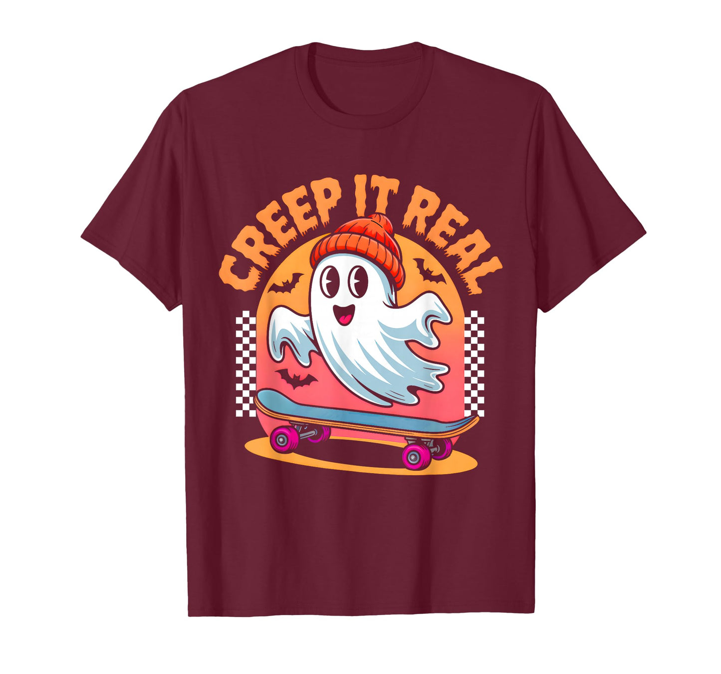 Creep It Real Halloween Skateboard Ghost Kids Boys Teens T-Shirt