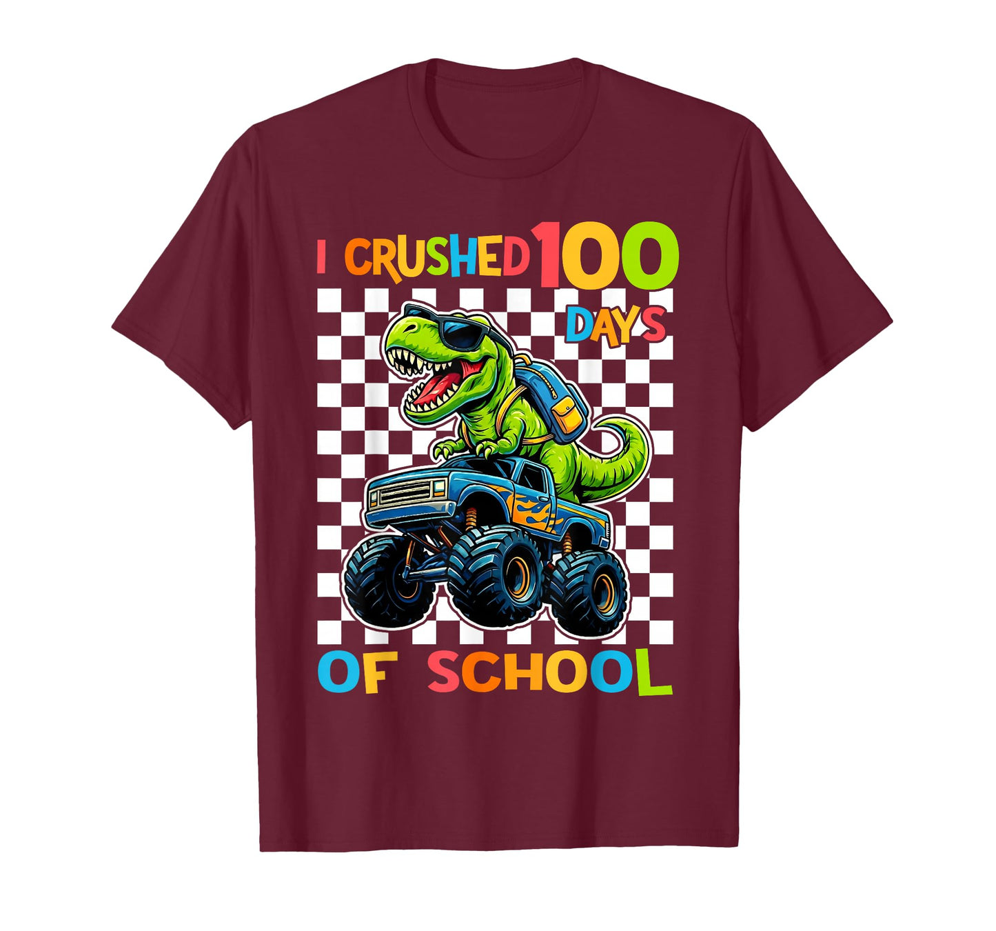 100 Days of School T-Rex Dino Monster Truck 100th Day Boys T-Shirt