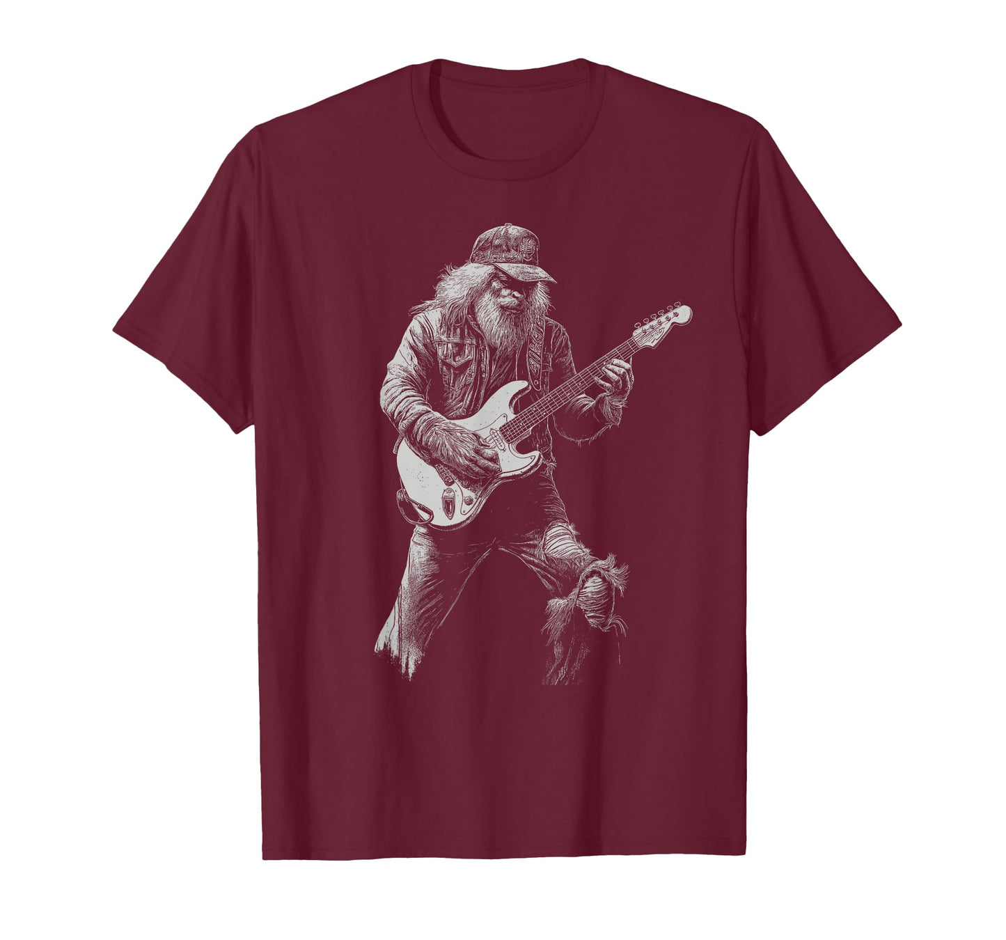 Bigfoot Playing Electric Guitar Rock On Sasquatch T-Shirt