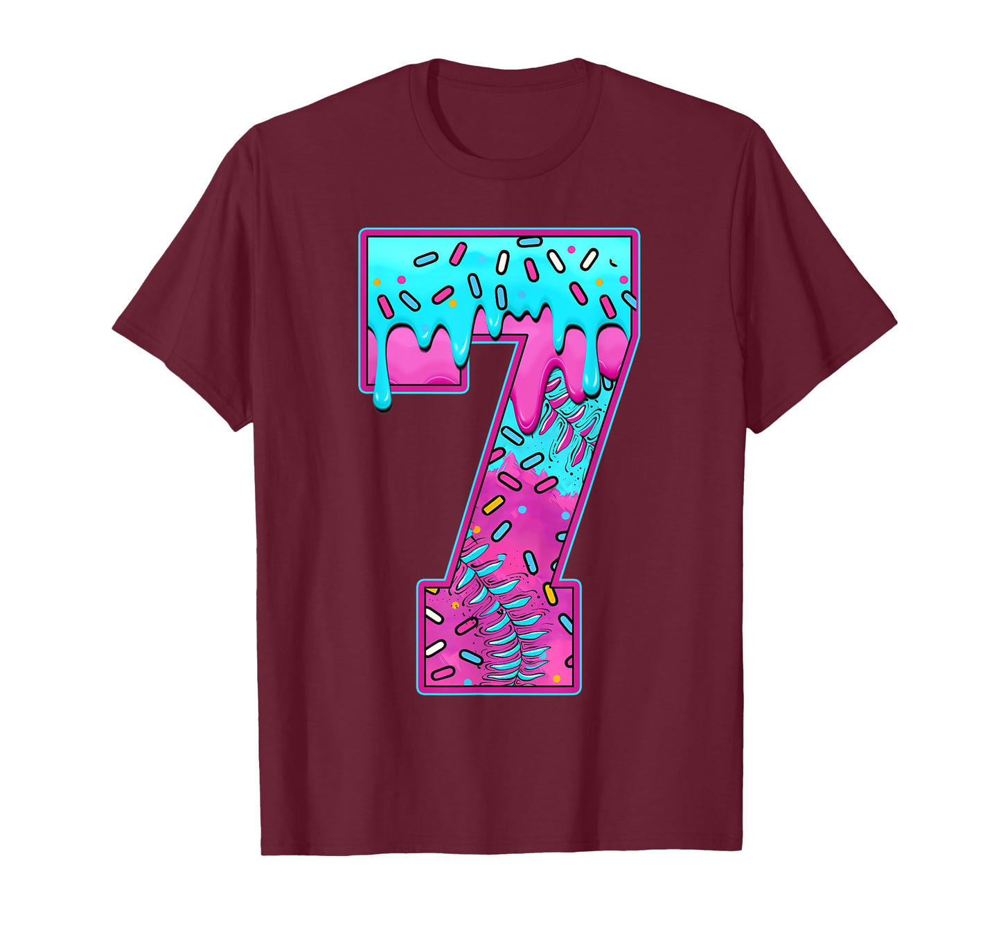Funny 7 Year Old Ice Cream Baseball 7th Birthday 7 Kids T-Shirt