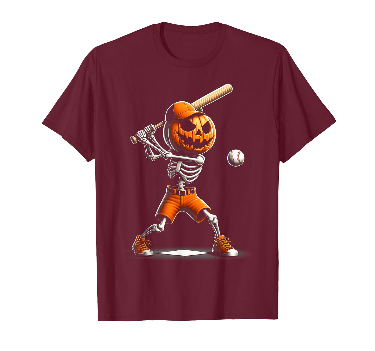 Funny Skeleton Baseball Pumpkin Halloween Costume Boys Kids T-Shirt