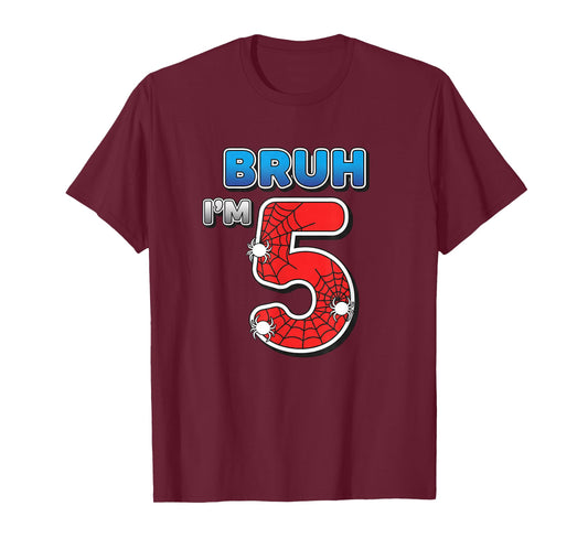 Spider Bruh I'm 5, 5th Birthday Boy T-Shirt