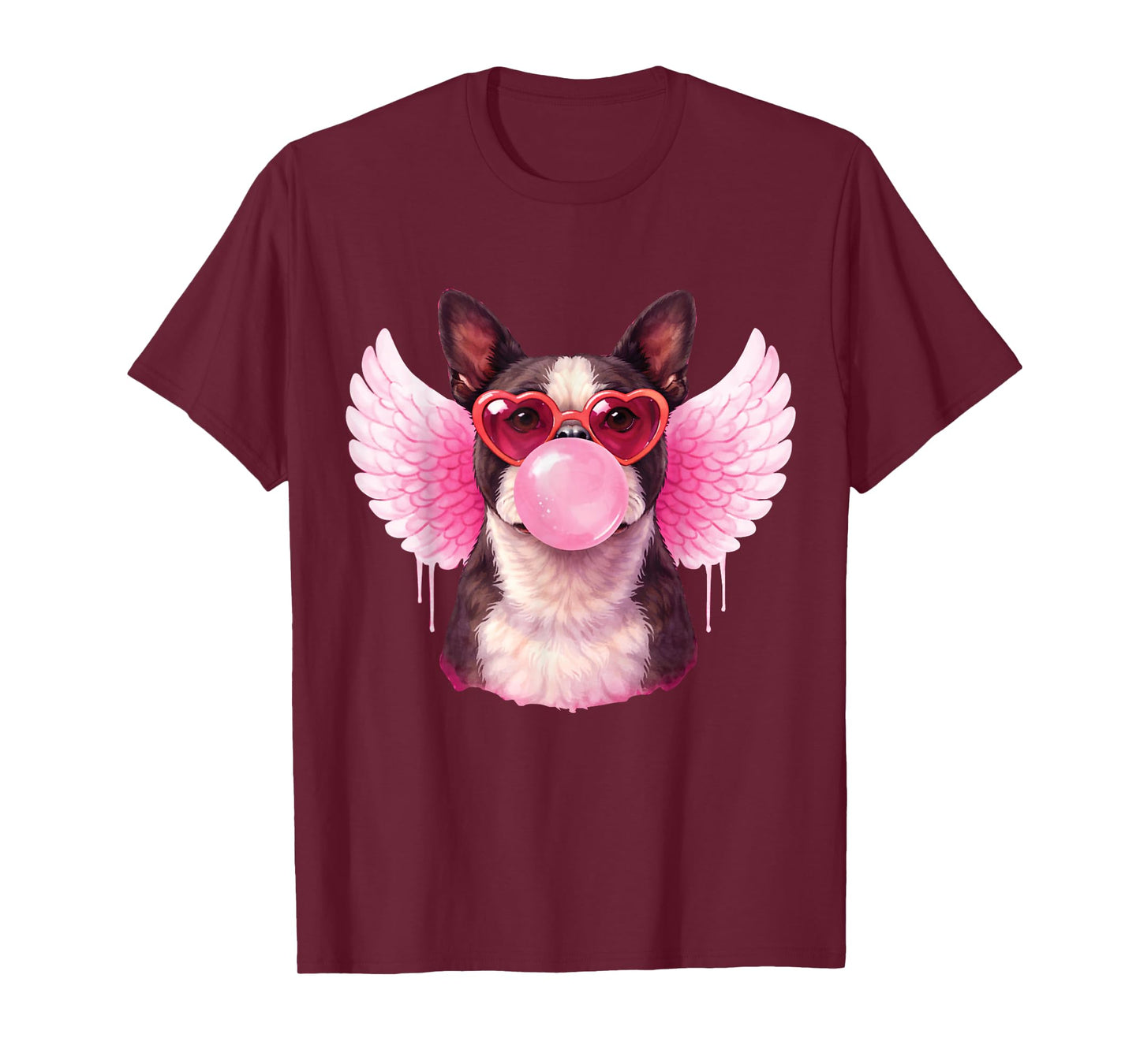 Retro Cupid Valentine Dog Love Hearts Cute Boston Terrier T-Shirt