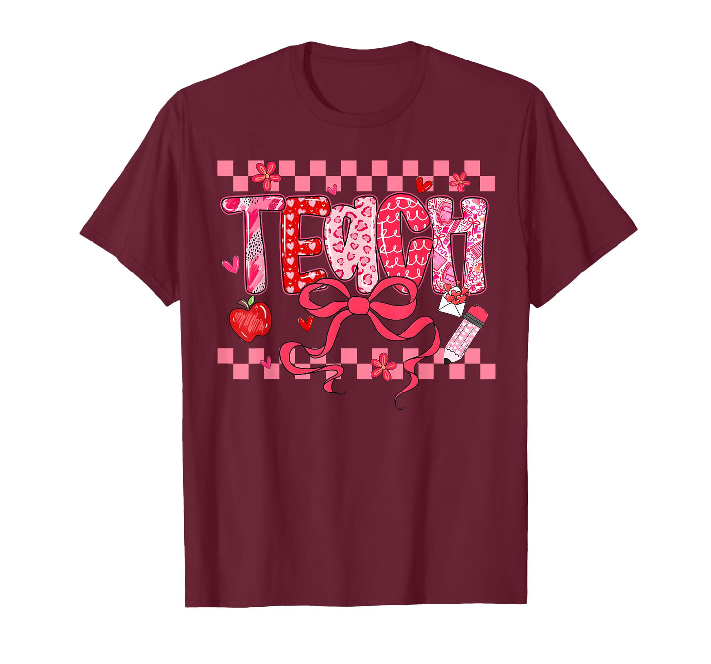Valentine Teacher Coquette Bow Pencil Girl Women T-Shirt