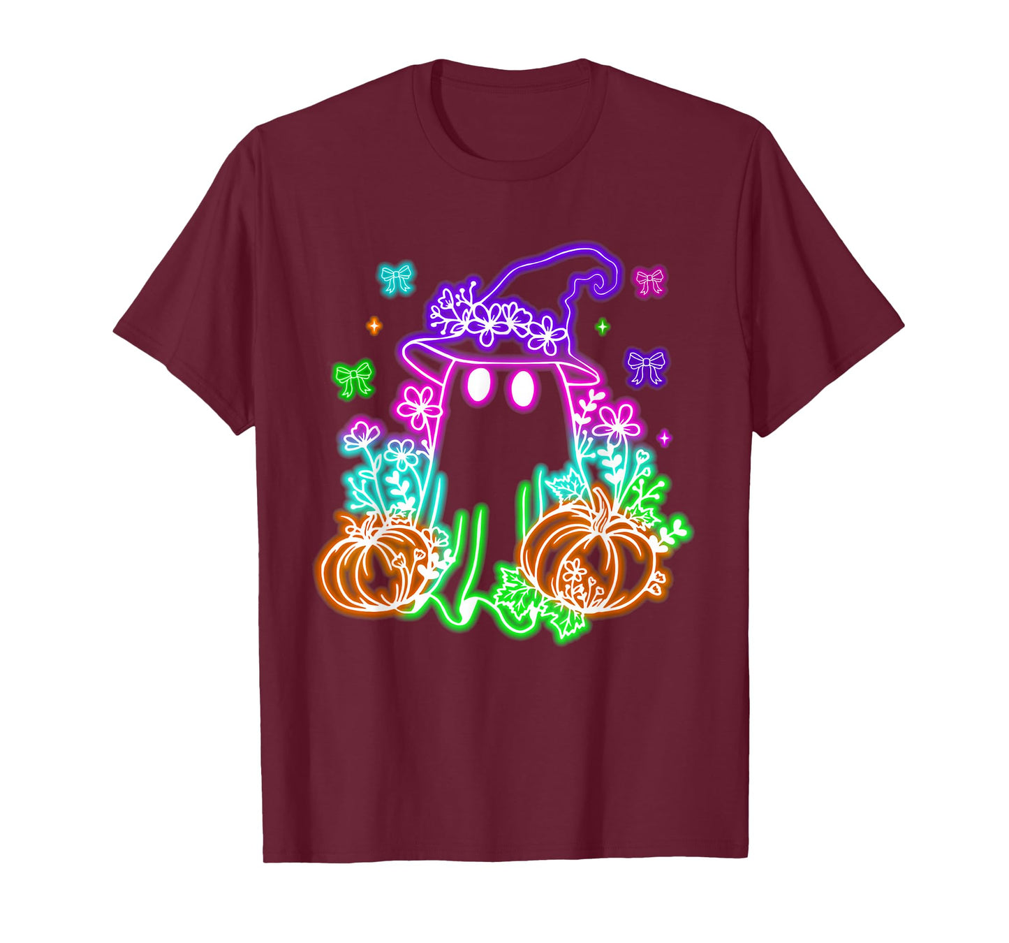 Cute Boo Halloween Ghost Witch Pumpkin Trendy Halloween Neon T-Shirt