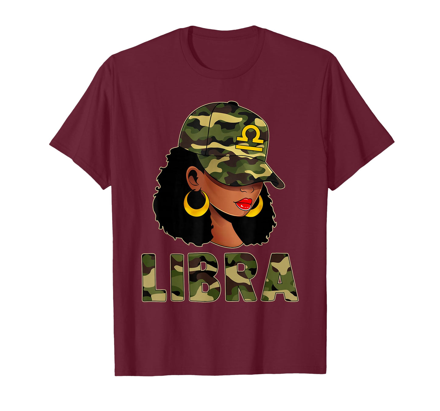 Libra Queen Camouflage Black Woman Cap Zodiac Sign T-Shirt