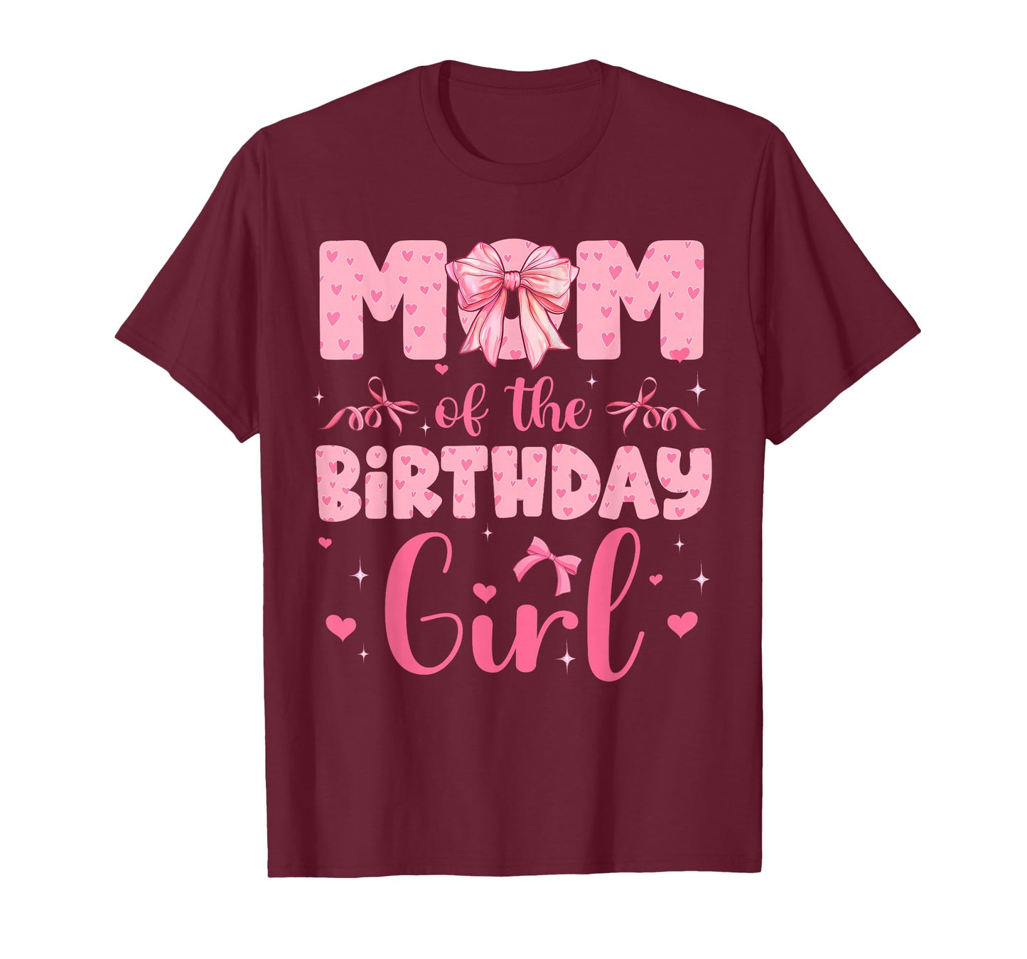 Mom Of The Birthday Girl Family Pink Coquette Bow T-Shirt