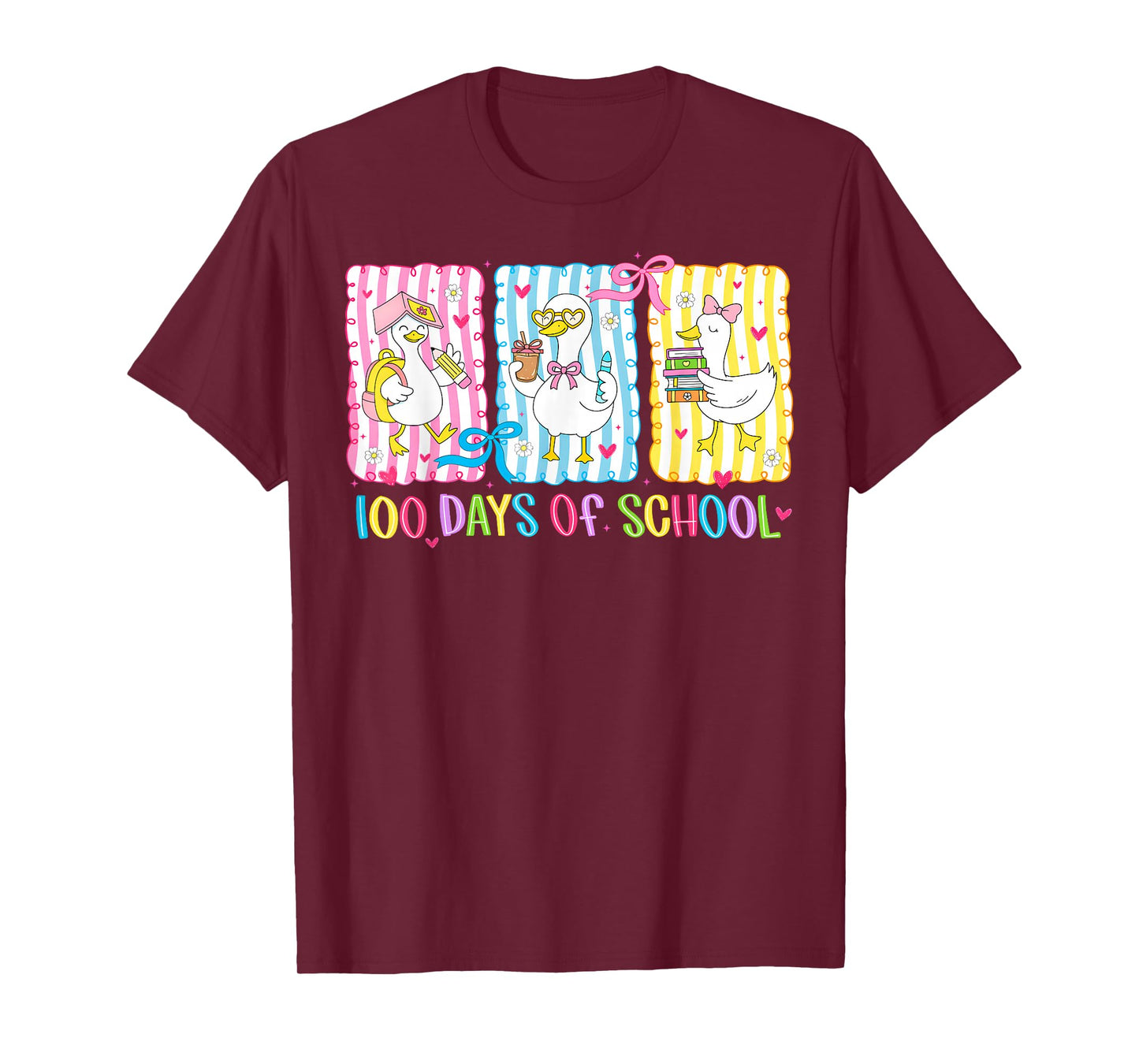 100 Days of School Goose Coquette Bow 100th Day Teacher Kids T-Shirt