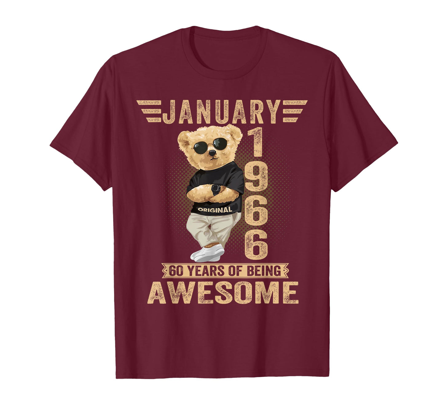 January 60th Birthday Men Women 1966 Awesome Teddy Bear T-Shirt