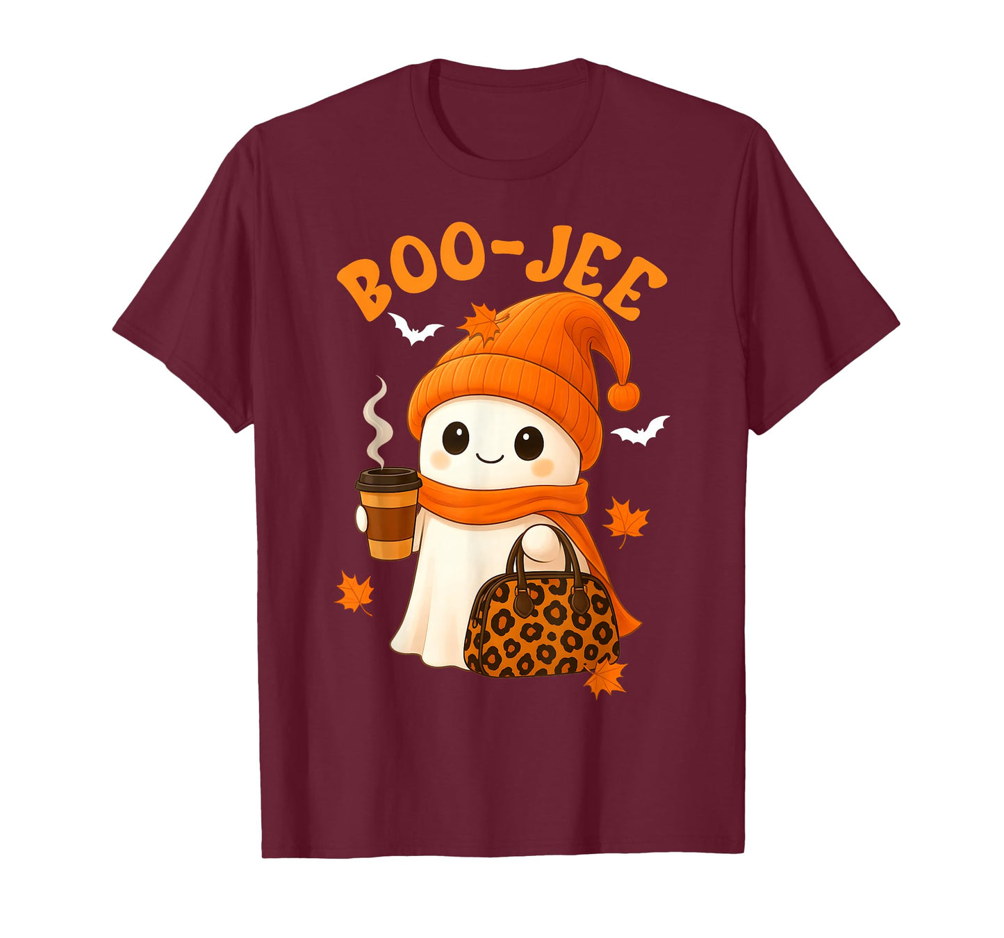 Cute Boo Jee Ghost Halloween Beanie Ghost Coffee Womens Girl T-Shirt