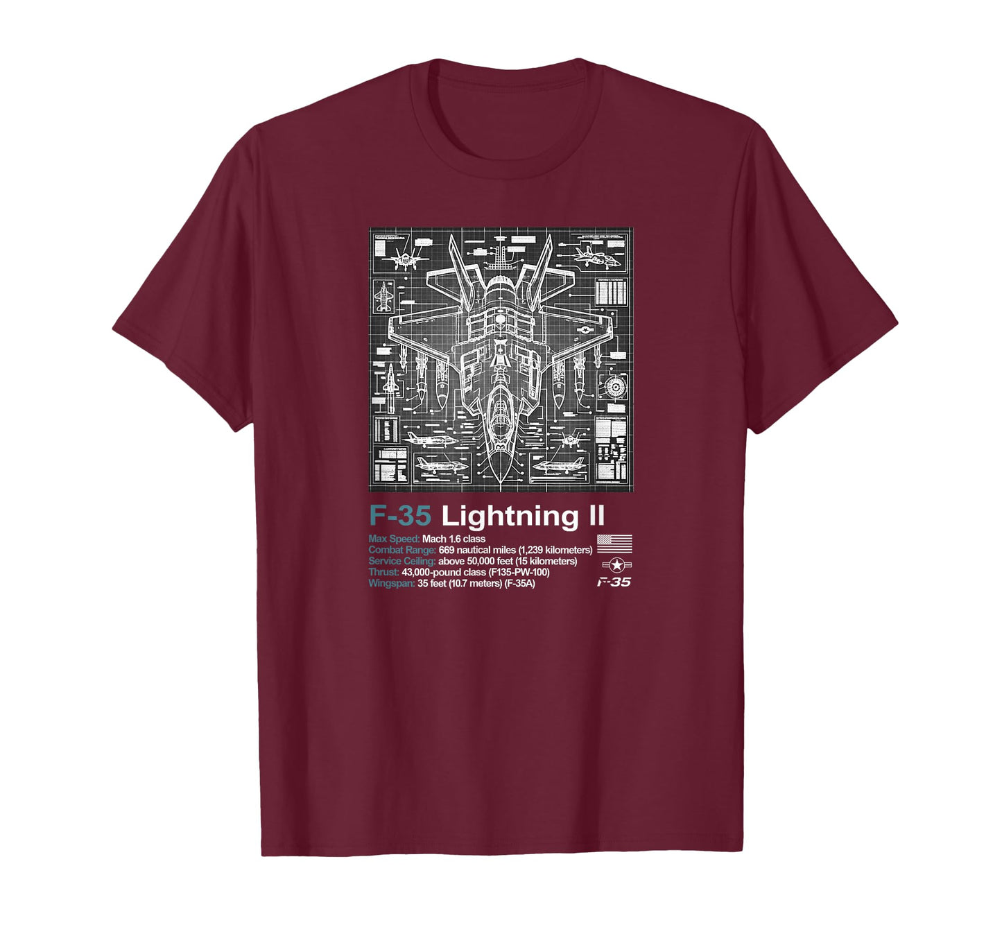 F-35 Blueprint Technical Schematic - Aviation Art Graphic T-Shirt