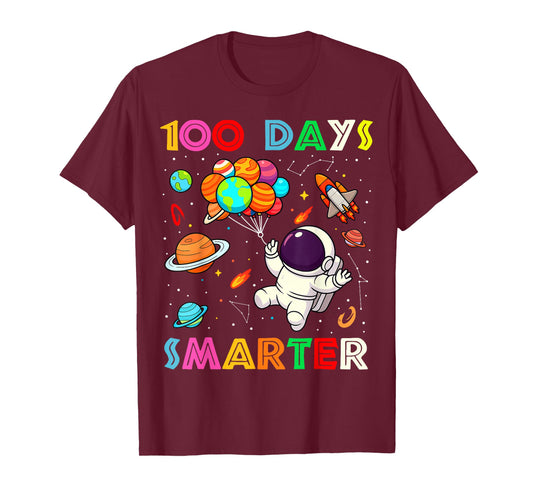 100 Days Smarter Space Astronaut 100th Day School Boys Kids T-Shirt