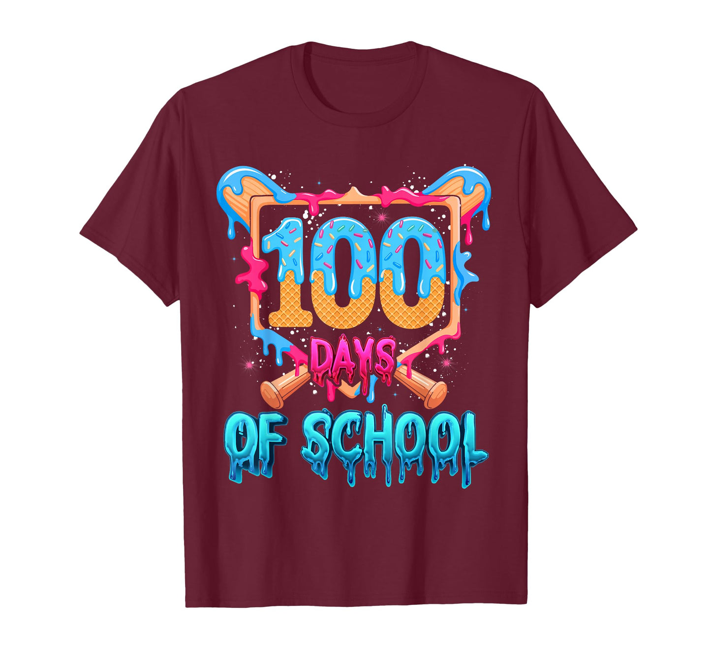 Happy 100 Days of School Baseball Drip 100th Day of School T-Shirt