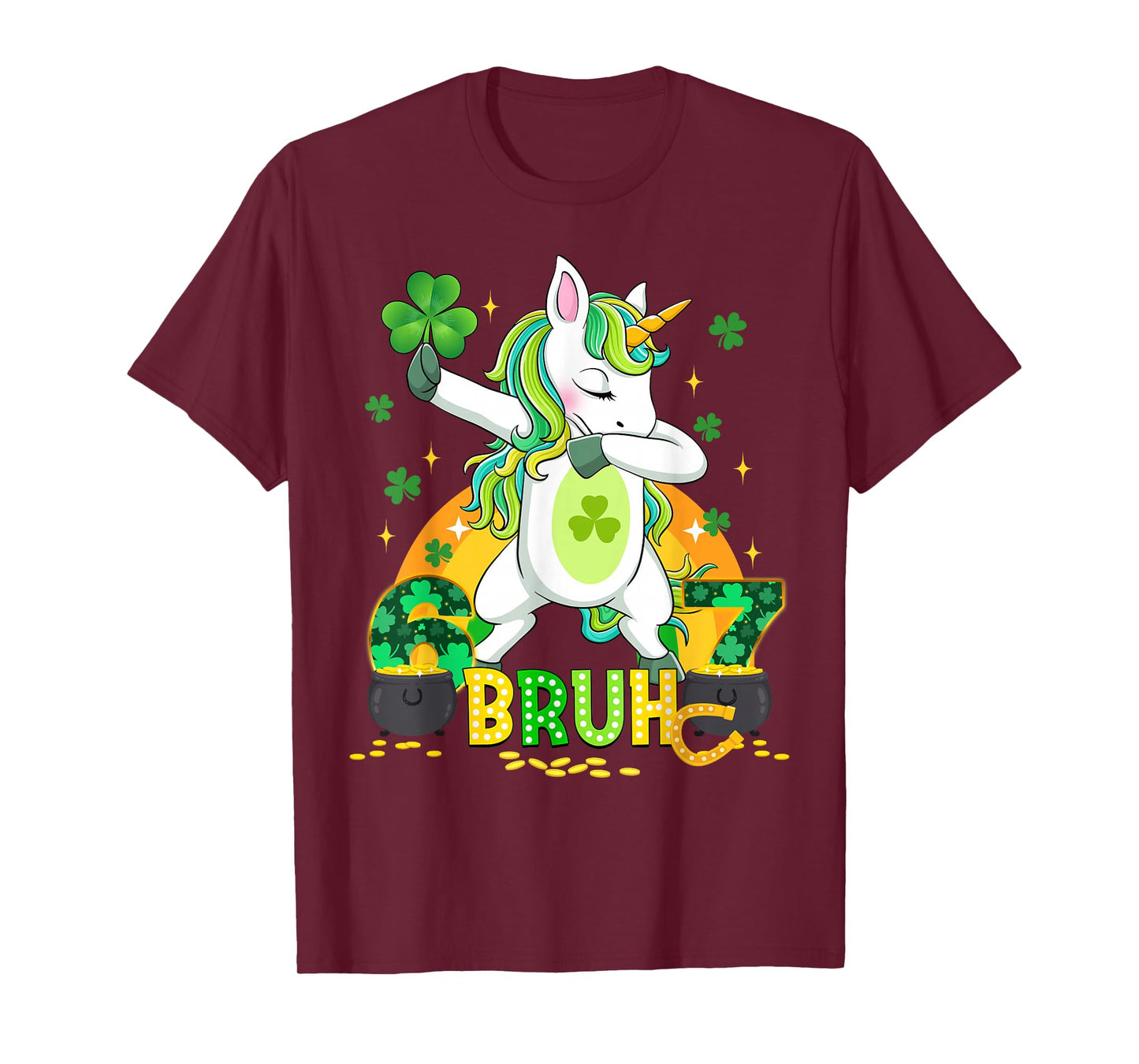 Six Seven Bruh Patricks Day Irish Unicorn Dabbing T-Shirt