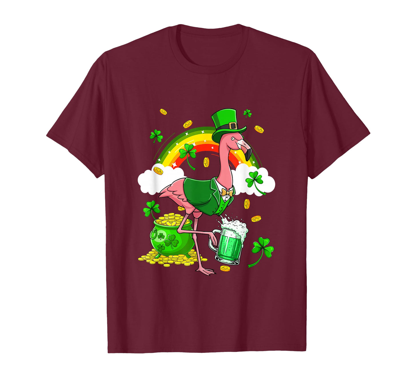 Flamingo Sunglasses Drinking Beer St. Patrick's Day Rainbow T-Shirt